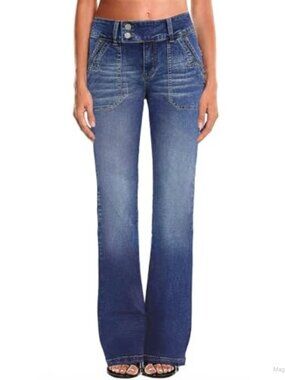 Low Rise Wide Leg Stretch Denim Jeans for Women